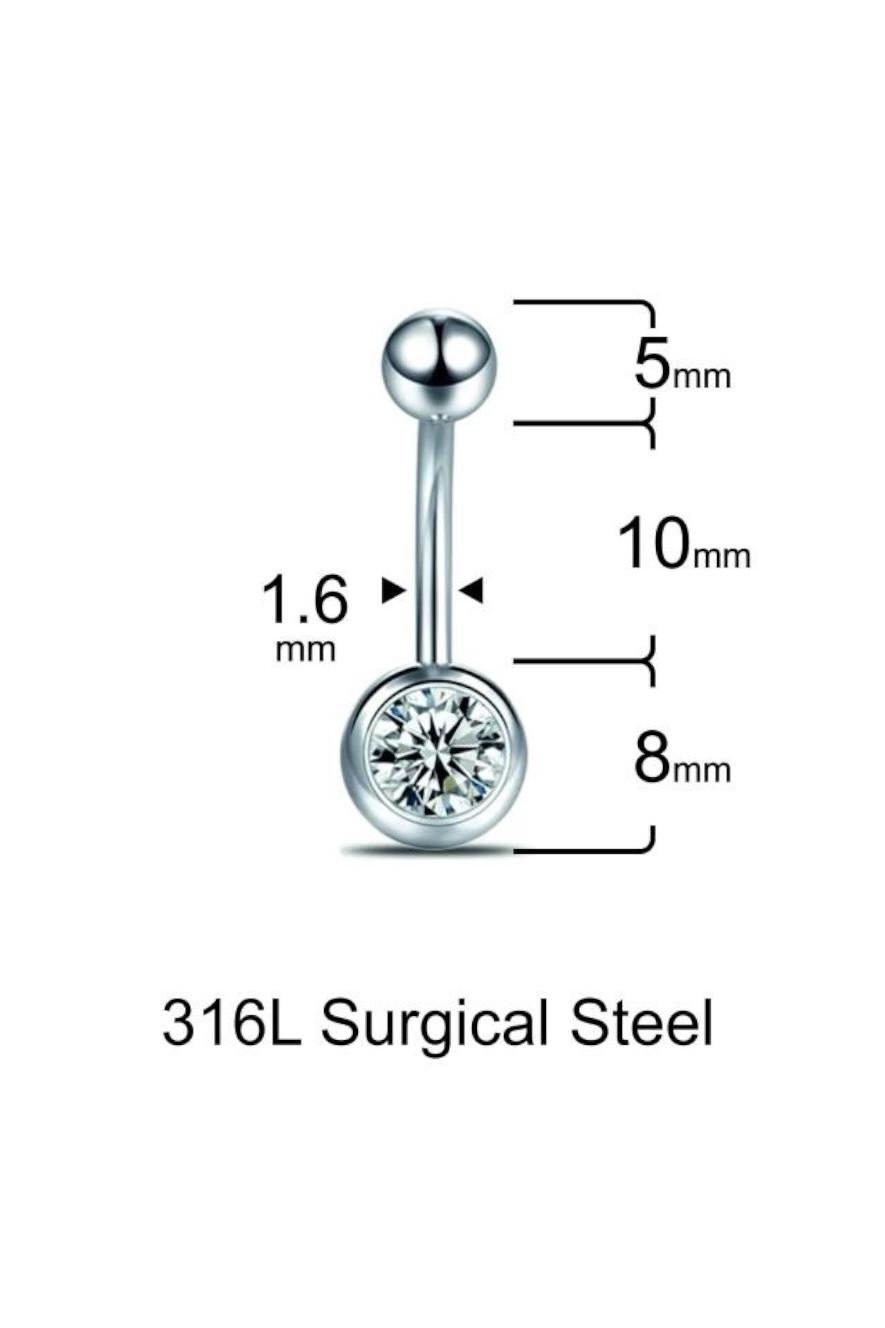 Tek Taş Top 10mmx1.6mm Çelik Göbek Piercing