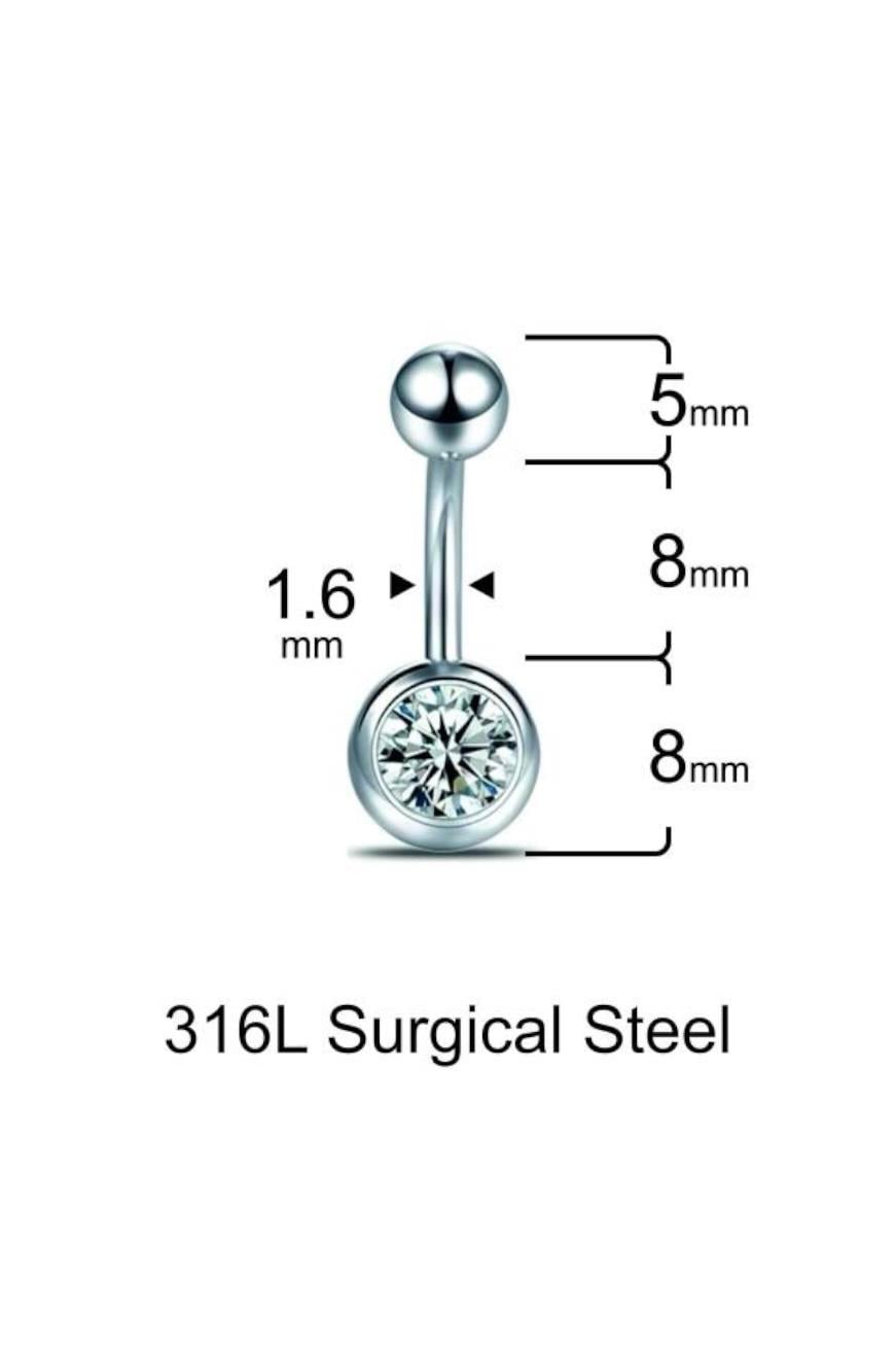 Tek Taş Top  8mmx1.6mm Çelik Göbek Piercing