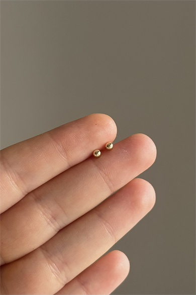 14K Altın Kaplama 2 MM Top Küpe Çifti Çelik