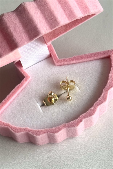 14K Altın Kaplama 2 MM Top Küpe Çifti Çelik