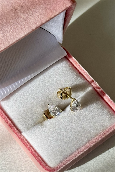 14K Damla Tektaş Küpe Çifti Çelik 