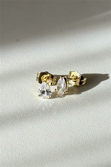 14K Damla Tektaş Küpe Çifti Çelik 
