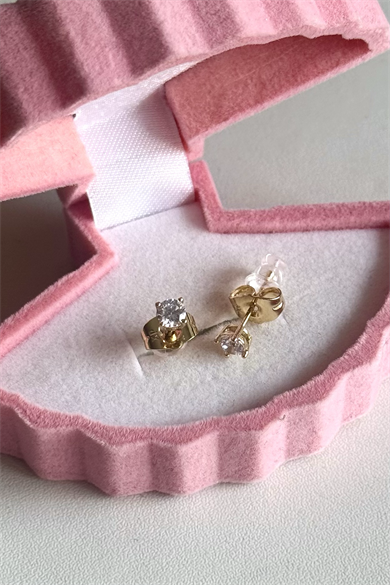 14K Tektaş Küpe Çifti 3 MM Çelik