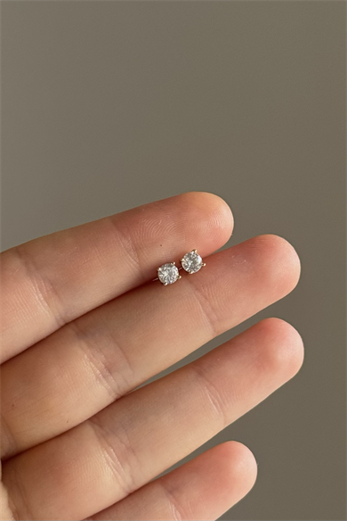 14K Tektaş Küpe Çifti 3 MM Çelik