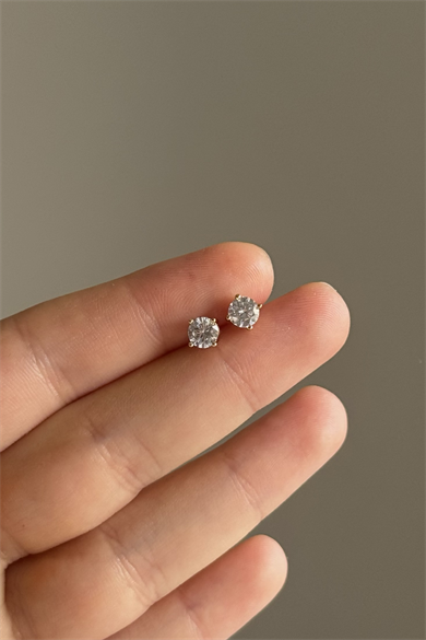 14K Tektaş Küpe Çifti 5 MM Çelik