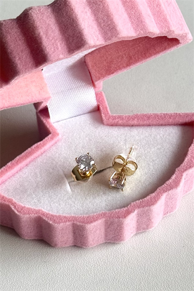 14K Tektaş Küpe Çifti 5 MM Çelik