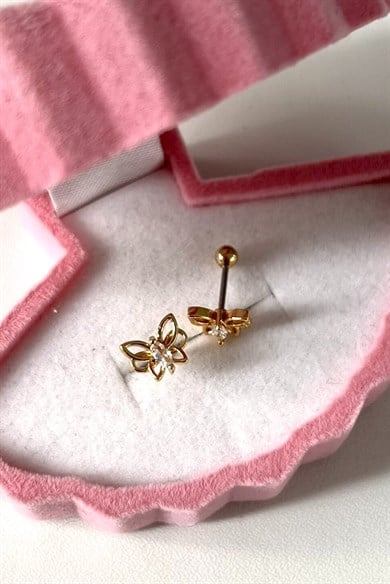 Beyaz Taşlı Kelebek Piercing | Cerrahi Çelik