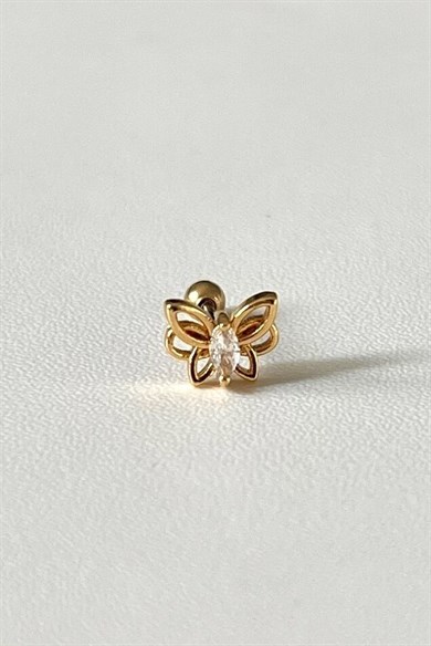 Beyaz Taşlı Kelebek Piercing | Cerrahi Çelik