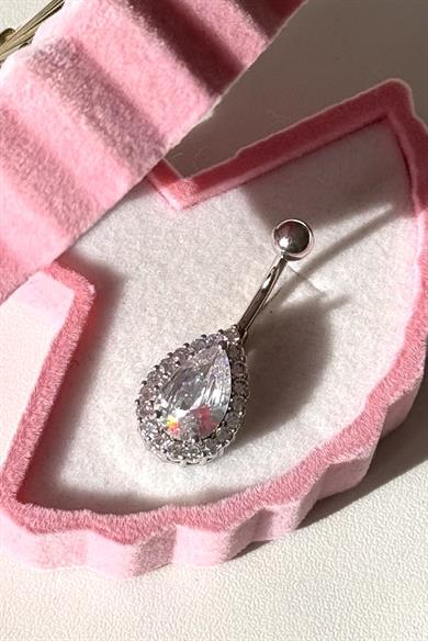 Büyük Damla Taşlı Göbek Piercing 316L Cerrahi Çelik