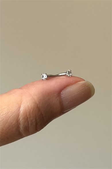 Cerrahi Çelik Rook Kaş Piercing 3mm Taş 8mm Bar