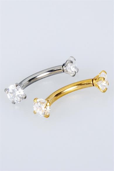 Cerrahi Çelik Rook Kaş Piercing 3mm Taş 8mm Bar