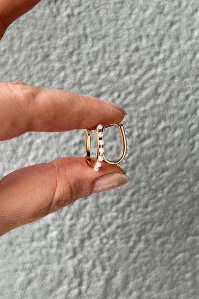 İncili Oval Küpe Çifti | Çelik