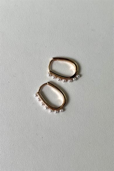 İncili Oval Küpe Çifti | Çelik