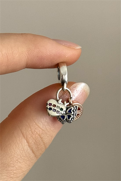 Kalp Kelebek Barış Sembollü Charm 925 Ayar Gümüş