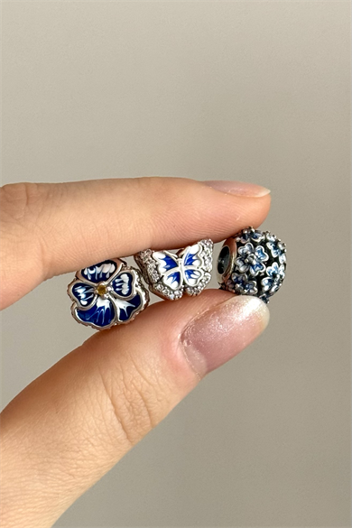 Mavi Menekşe Charm 925 Ayar Gümüş