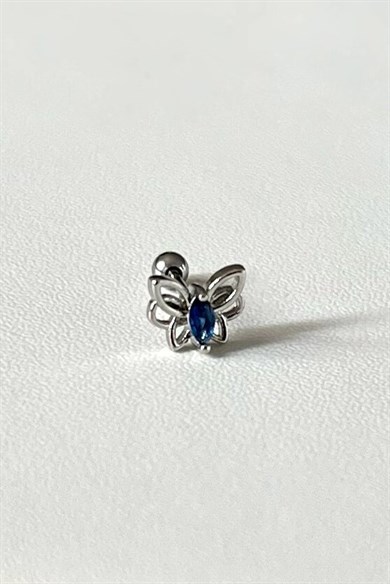 Mavi Taşlı Kelebek Piercing | Cerrahi Çelik