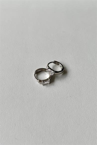Mini Baget Taşlı Halka Küpe/Piercing Çifti | Çelik