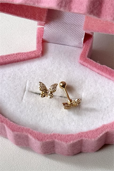 Mini Taşlı Kelebek Piercing Cerrahi Çelik
