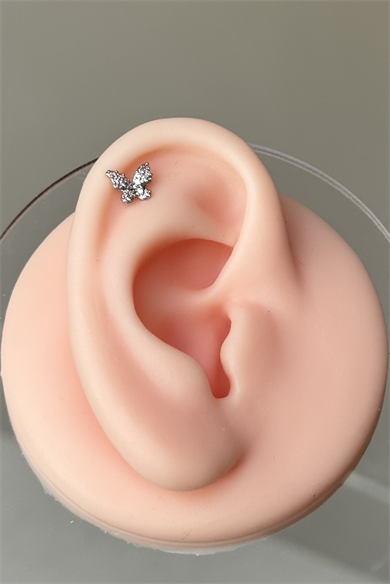 Mini Taşlı Kelebek Piercing Cerrahi Çelik