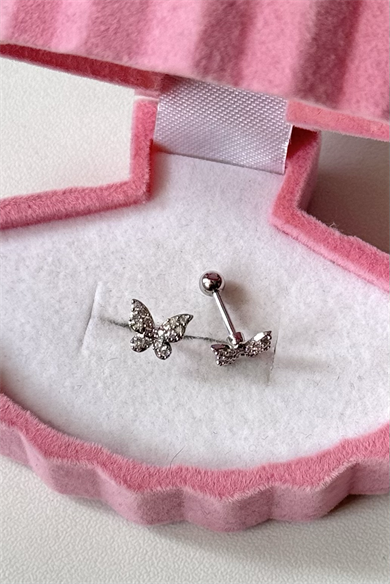 Mini Taşlı Kelebek Piercing Cerrahi Çelik