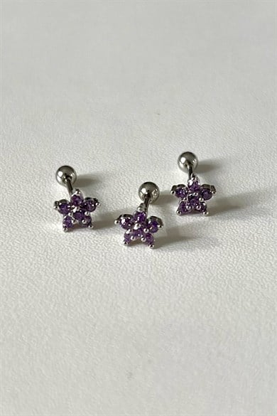 Mor Taşlı Çiçek Piercing | Cerrahi Çelik