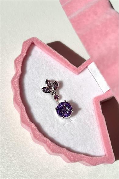 Mor Taşlı Loya Göbek Piercing | Cerrahi Çelik 