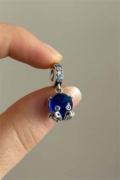 Murano Camı Sevimli Ahtapot Sallantılı Charm 925 Ayar Gümüş