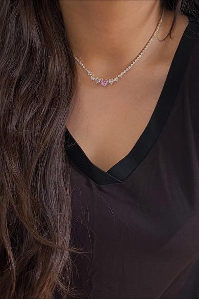 Pembe Kalp 3MM Suyolu Kolye