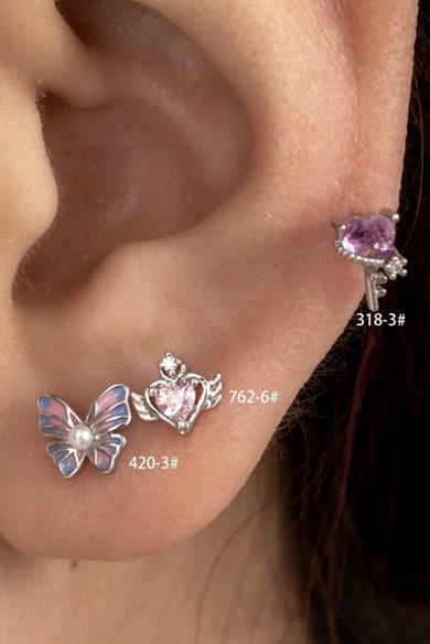 Pembe Kalp Anahtar Piercing | Cerrahi Çelik