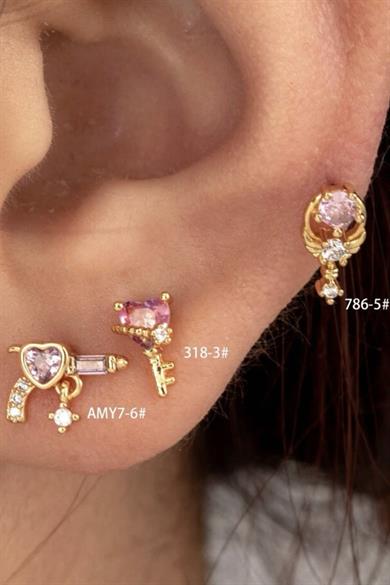 Pembe Kalp Anahtar Piercing | Cerrahi Çelik