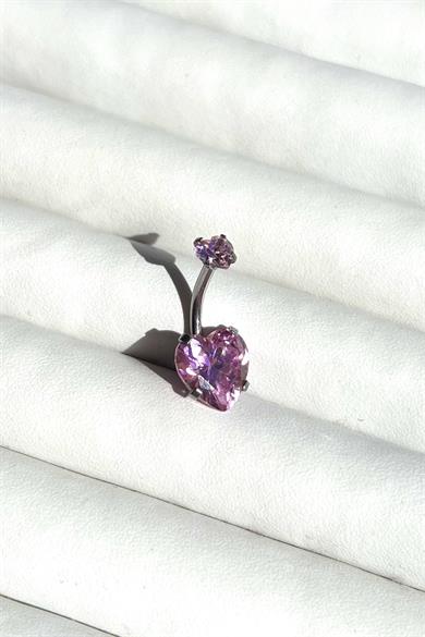 Pembe Kalpli Tektaş Göbek Piercing | Cerrahi Çelik