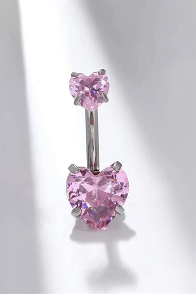Pembe Kalpli Tektaş Göbek Piercing | Cerrahi Çelik