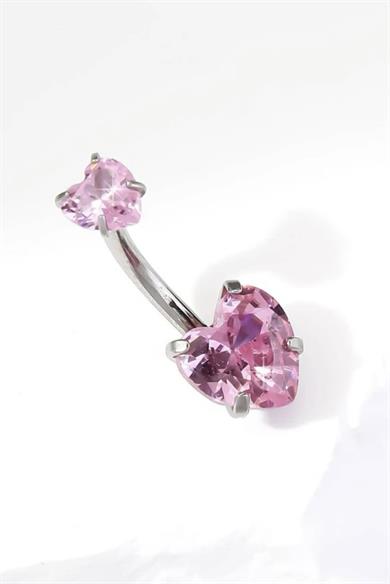 Pembe Kalpli Tektaş Göbek Piercing | Cerrahi Çelik