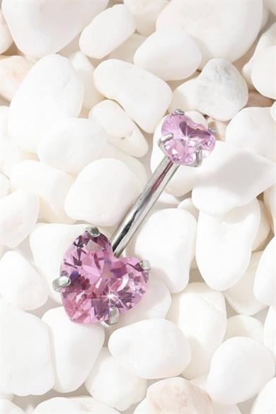Pembe Kalpli Tektaş Göbek Piercing | Cerrahi Çelik