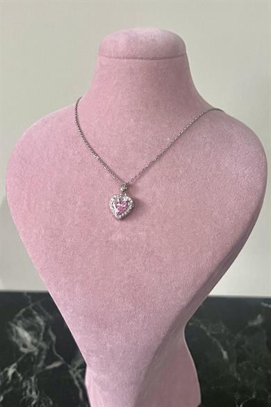 Pembe Kaplı Tektaş Kolye | Çelik