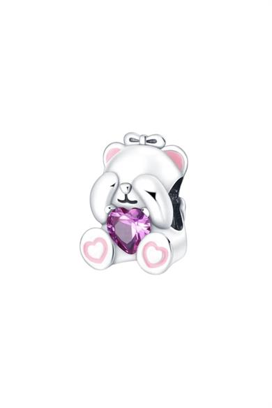 Pembe Taşlı Ayıcık Charm 925 Ayar Gümüş