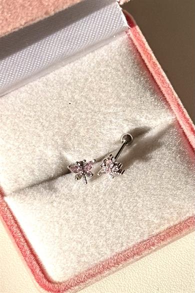 Pembe Taşlı Yusufçuk Piercing Cerrahi Çelik