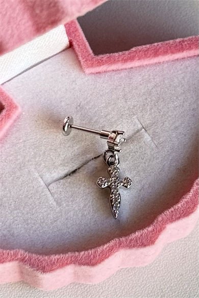 Sallantılı Taşlı Haç Piercing Cerrahi Çelik