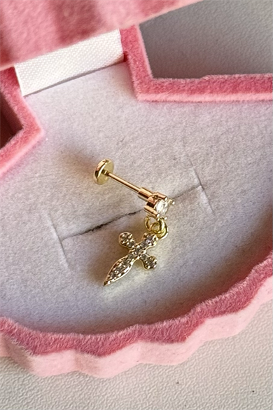 Sallantılı Taşlı Haç Piercing Cerrahi Çelik