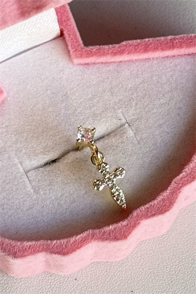 Sallantılı Taşlı Haç Piercing Cerrahi Çelik