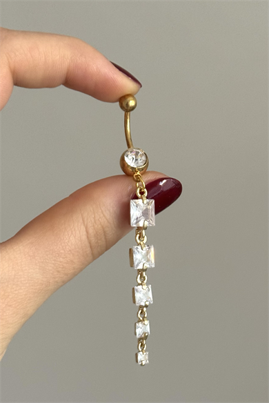 Taşlar Sallantılı Göbek Piercing 316L Cerrahi Çelik