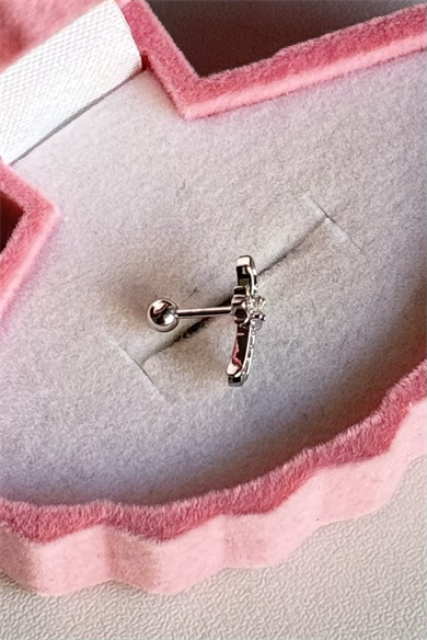 Taşlı Haç Piercing Cerrahi Çelik