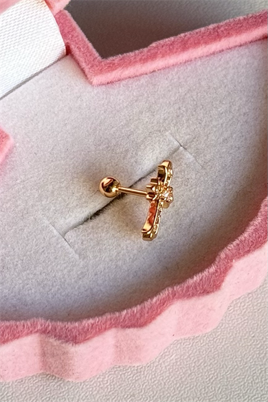Taşlı Haç Piercing Cerrahi Çelik