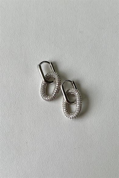 Taşlı Halka Charm Oval Küpe Çifti | Çelik