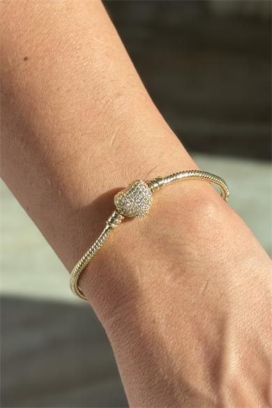 Taşlı Kalp Charm Bileklik 14K Kaplama
