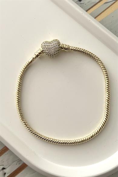 Taşlı Kalp Charm Bileklik 14K Kaplama