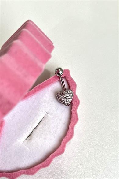 Taşlı Kalp Göbek Piercing | Cerrahi Çelik