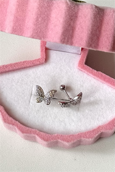 Taşlı Kelebek Piercing Cerrahi Çelik