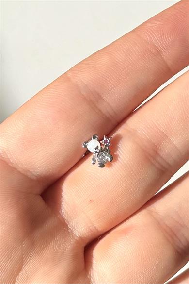 Taşlı Pembe Ayıcık Piercing Cerrahi Çelik