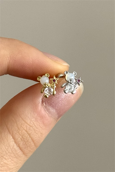 Taşlı Pembe Ayıcık Piercing Cerrahi Çelik
